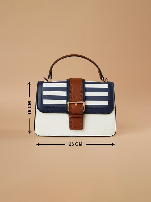Ginger by Lifestyle Blue & Off White Solid Satchel Handbag