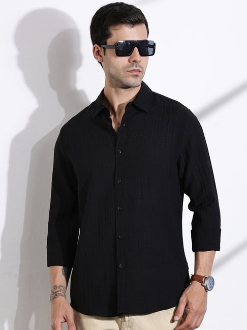 Thomas Scott Black Slim Fit Textured Shirt-picture-11