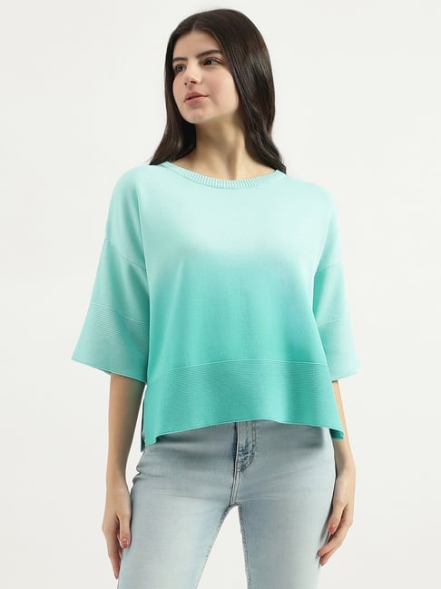 United Colors of Benetton Blue Cotton Ombre Top-picture-31