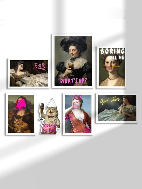 Art Street Multicolour Synthetic Wood Feminist Wall Art - Set of 7-picture-11