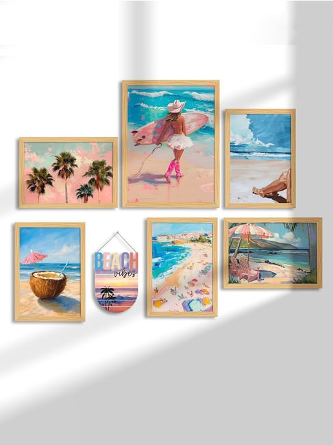 Art Street Multicolour Synthetic Wood Summer Beach Wall Art - Set of 7-picture-29