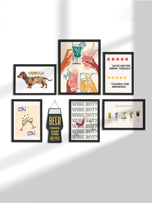 Art Street Multicolour Synthetic Wood Bar And Cocktail Wall Art - Set of 7-picture-33