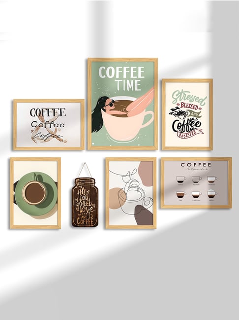 Art Street Multicolour Synthetic Wood Coffee Quotes Poster Wall Art - Set of 7-picture-34