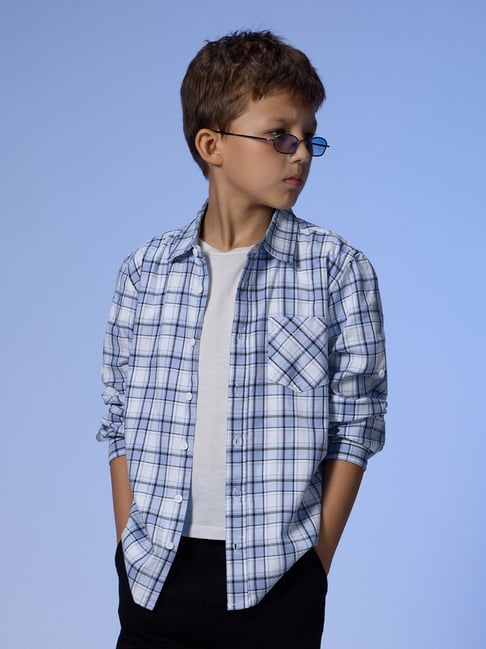 The Souled Store Boys Light Blue, White Plaid Light Blue, White Young Shirt-picture-28