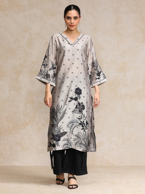 Varanga Grey Cotton Floral Kurta-picture-23