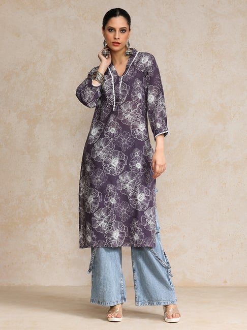 Varanga Mauve Cotton Floral Kurta-picture-14