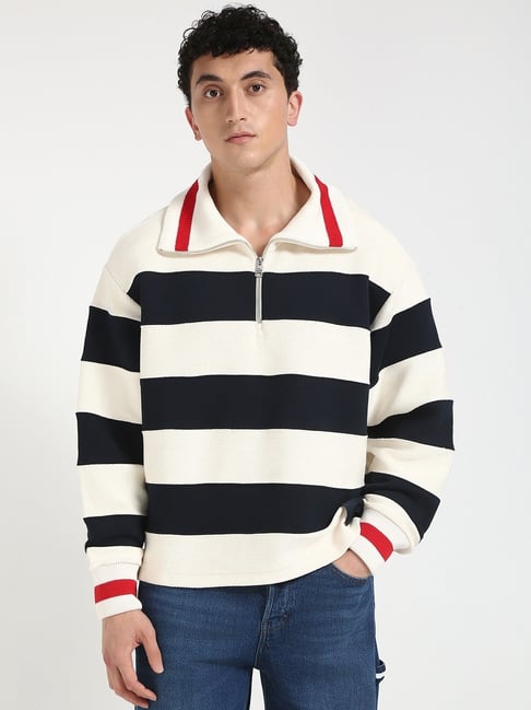 TOMMY HILFIGER Navy Cotton Boxy fit Stripes Jacket-picture-21