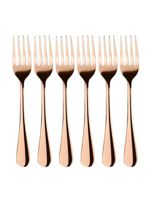 FNS Rosella Rose Gold Stainless Steel Dinner Forks - Set of 6
