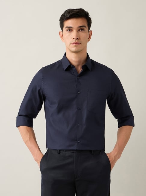 Arrow Blue Cotton Regular Fit Self Pattern Shirt-picture-23