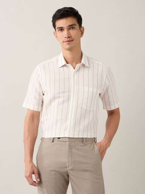 Arrow Off White Linen Regular Fit Striped Shirt-picture-25