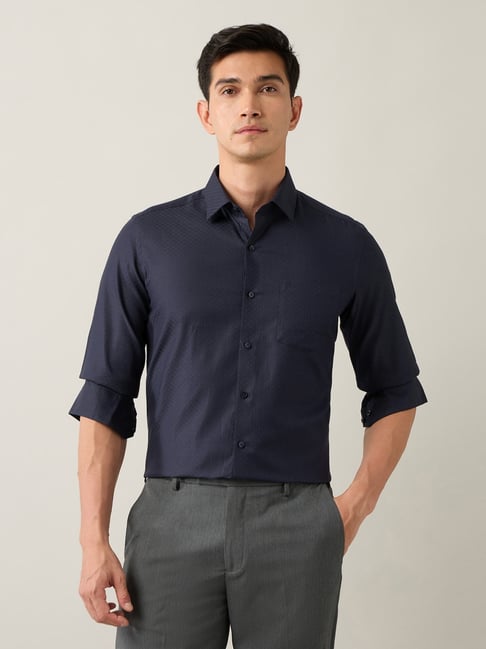 Arrow Blue Cotton Slim Fit Self Pattern Shirt-picture-37