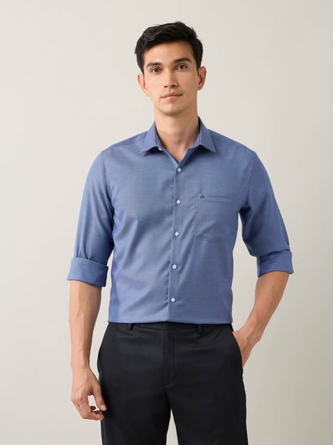 Arrow Blue Cotton Regular Fit Self Pattern Shirt-picture-22