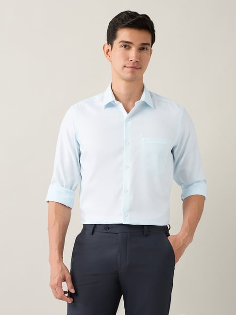 Arrow Blue Cotton Regular Fit Self Pattern Shirt-picture-30