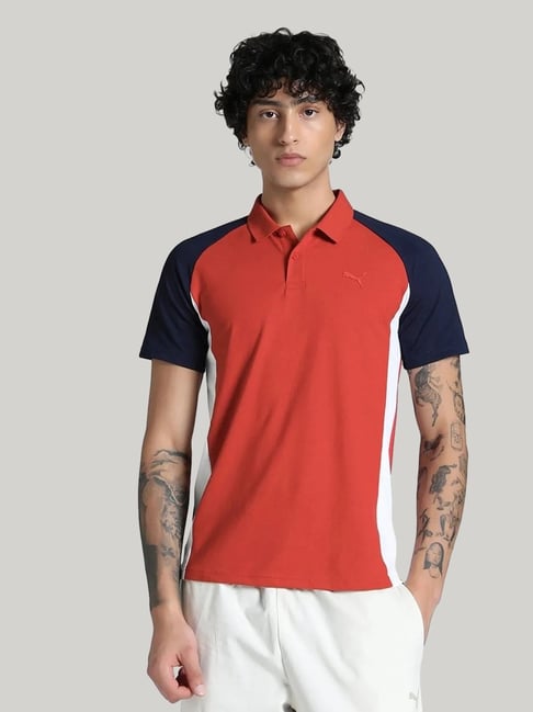 Puma Red Cotton Slim Fit Colour Block Sports Polo-picture-26