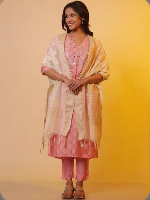 Aurelia White Regular Fit Striped Dupatta