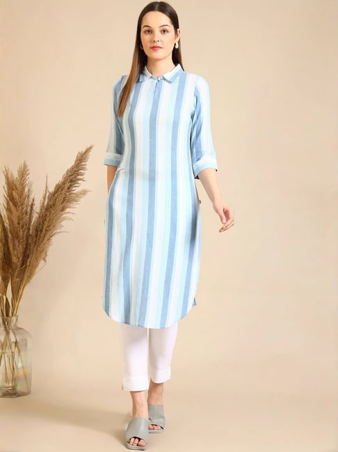 Aurelia Blue Regular Fit Striped Kurtas-picture-39