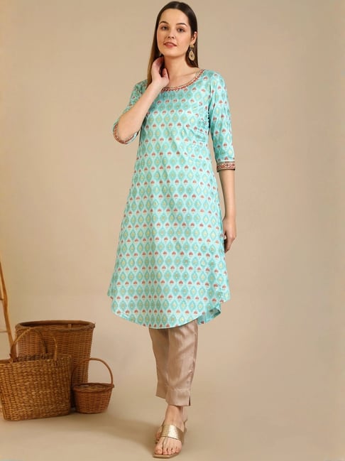 Aurelia Blue Regular Fit Floral Print Kurta-picture-31