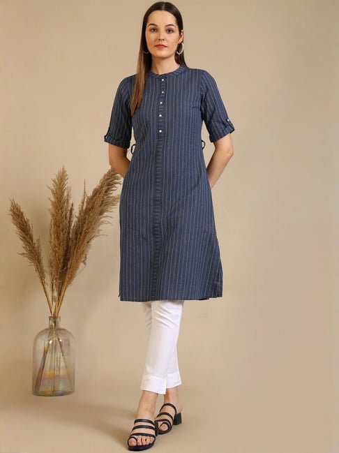 Aurelia Blue Pure Cotton Regular Fit Printed Kurta-picture-11