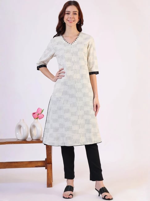 W White Pure Cotton Regular Fit Printed Kurtas-picture-47