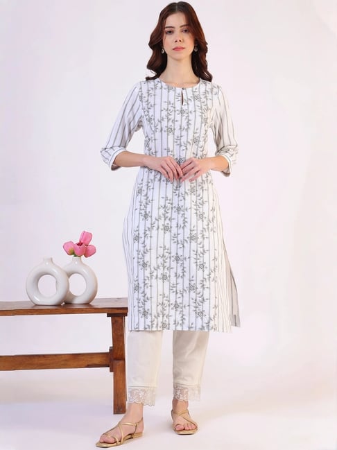 W White Regular Fit Printed Kurtas-picture-19