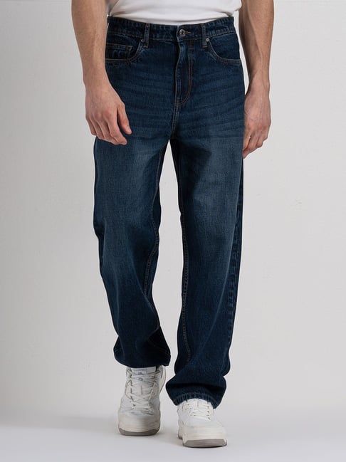 Red Tape Blue Cotton Loose Fit Jeans