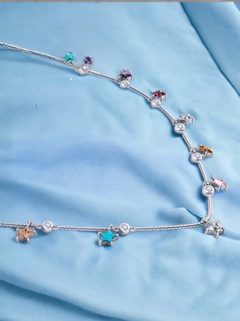 Rihi by P.C. Chandra Jewellers Sterling Silver Multicolor Stone Studded Necklace For Women