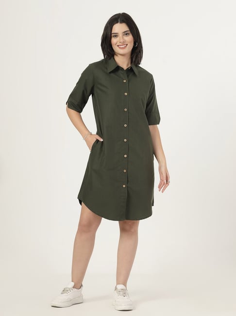 Womens Clothing Button Jersey Dress Style Quotient Women Green
