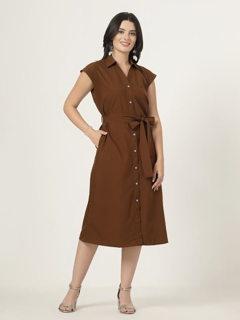 Style Quotient Women's Brown Shirt Dress With Self Fabric Belt And Loop-picture-38