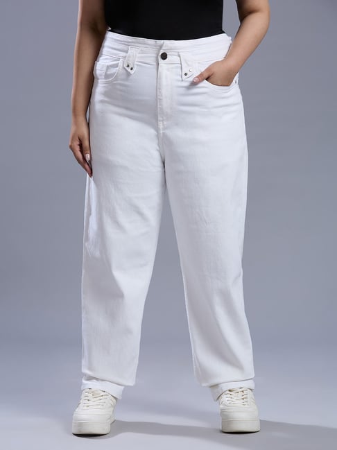 Style Quotient Women Plus Size White Straight Fit High Rise Stretchable Jeans-picture-26