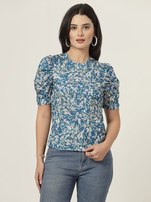 Style Quotient Women Teal Floral Printed Knit Top-picture-24