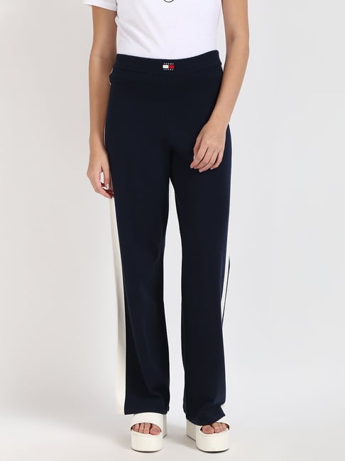 TOMMY HILFIGER Blue Viscose Solid Trackpants