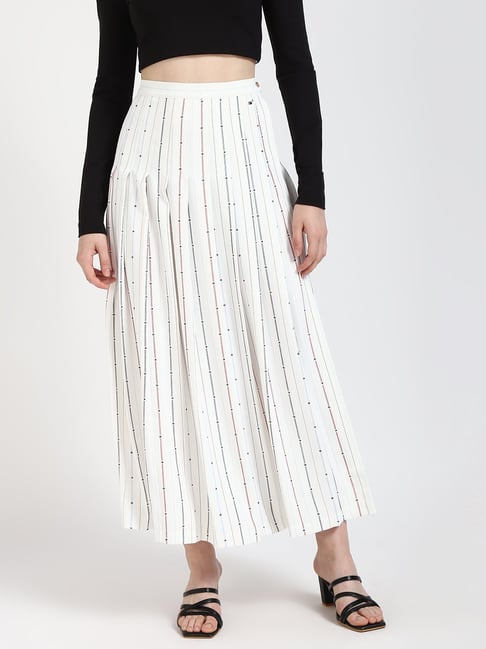 TOMMY HILFIGER White Polyester Print Skirt