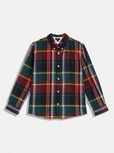 TOMMY HILFIGER Boys Maroon Organic Cotton Checks Shirt-image-34