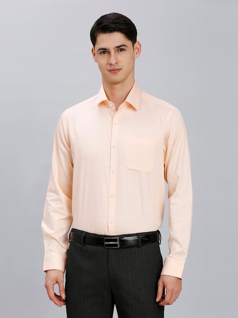 Reid & Taylor Peach Cotton Regular fit Solid Shirt-picture-30