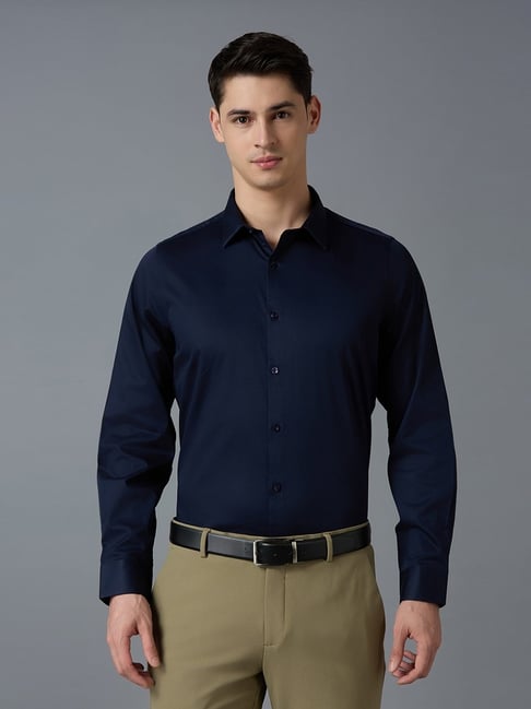 Reid & Taylor Navy Slim fit Solid Shirt-picture-37
