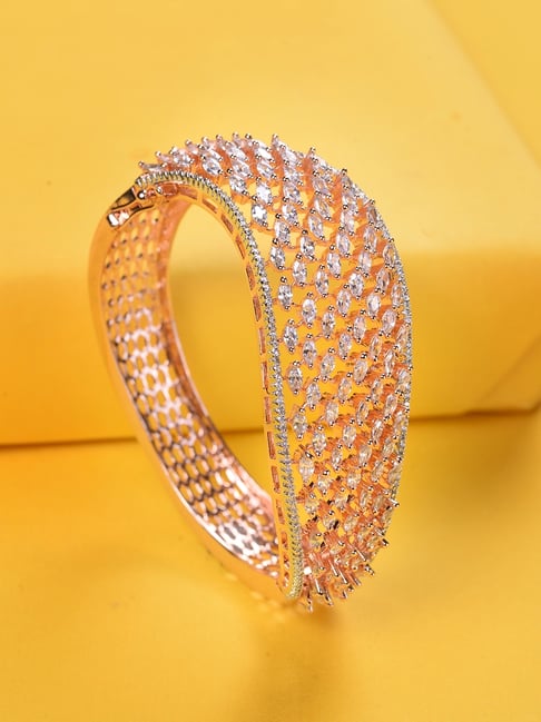 Saraf Rs Jewellery White Rose Gold Toned AD Studded Handcrafted Statement Bracelet