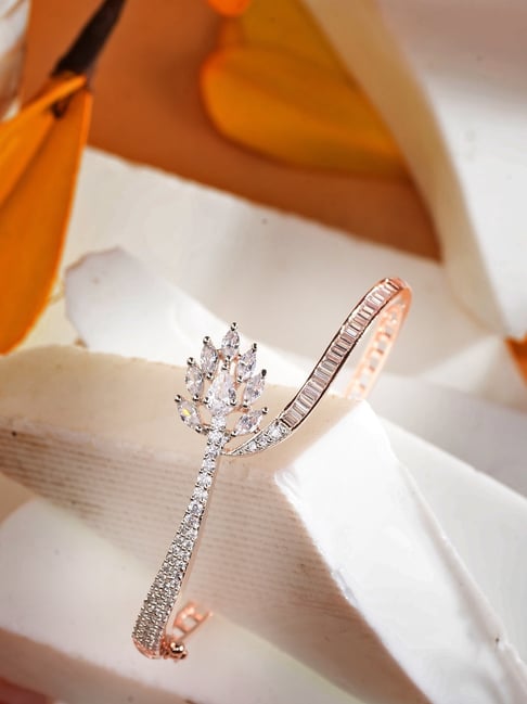 Saraf Rs Jewellery White Rose Gold Plated AD Studded Floral Minimal Kada Bracelet-picture-34