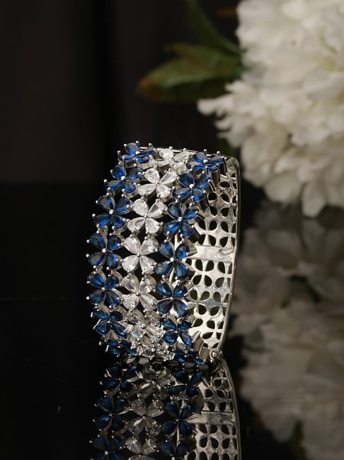 Saraf Rs Jewellery Blue Sapphire Silver Toned AD Studded Designer Bridal Kada Bracelet-picture-48