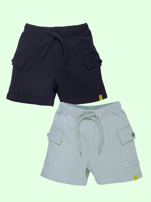Kiddopanti Multi Boys Cotton Knee Length Basic Knit Cargo Shorts (Pack of 2)
