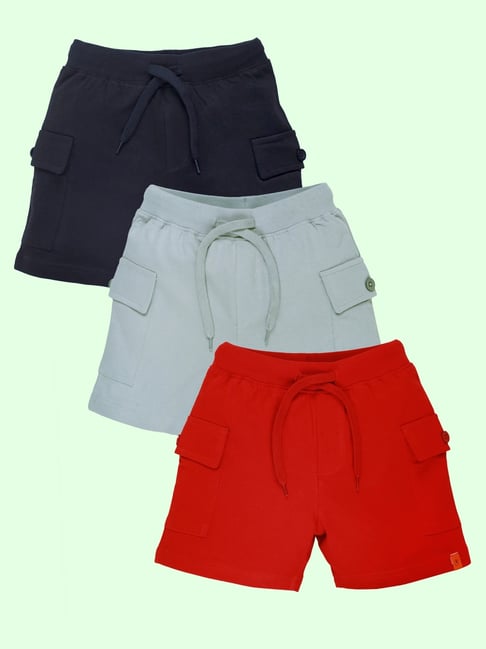 Kiddopanti Multi Boys Cotton Knee Length Basic Knit Cargo Shorts (Pack of 3)