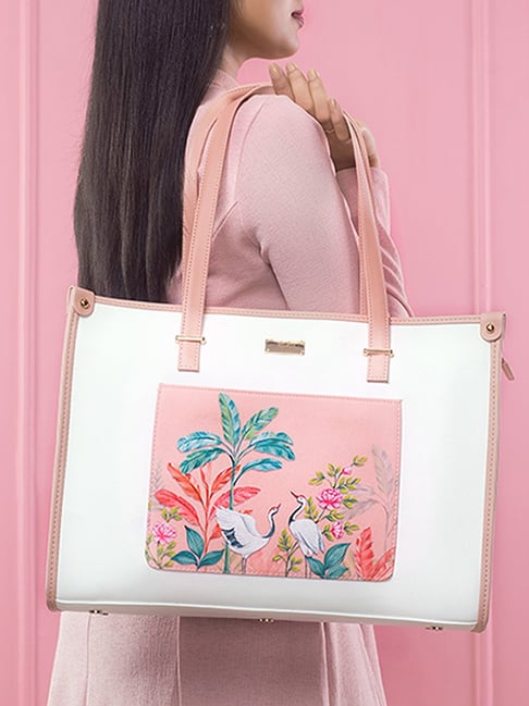 Strokes by Namrata Mehta Peach Printed Large Tote Bag-picture-24