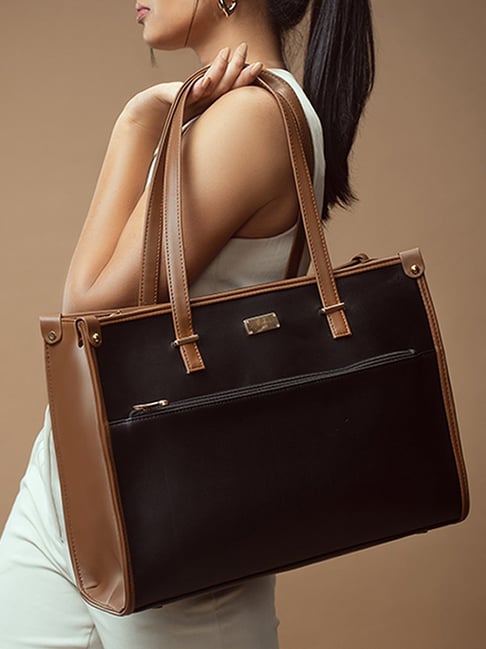 Strokes by Namrata Mehta Black & Charcoal Caramel Large Tote Bag-picture-19