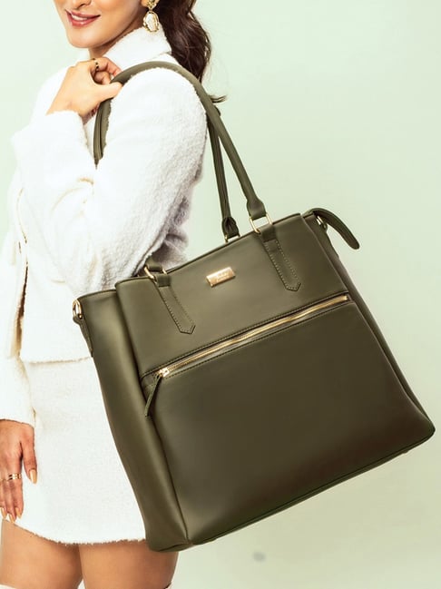 Strokes by Namrata Mehta Olive Green Extra Large Tote Bag-picture-38
