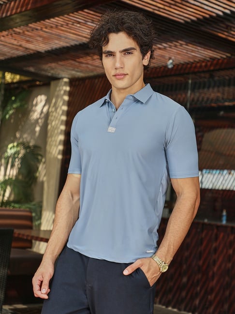 Campus Sutra Blue Regular Fit Polo T-Shirt-picture-27