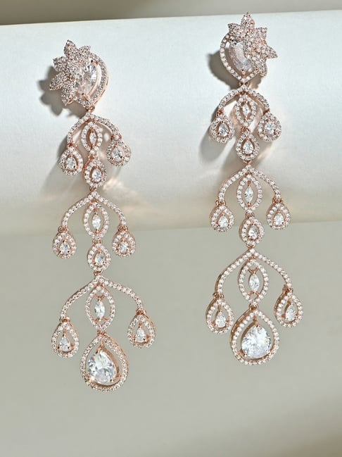 Fida White 14k Rose Gold-plated Ad Dangler Earrings