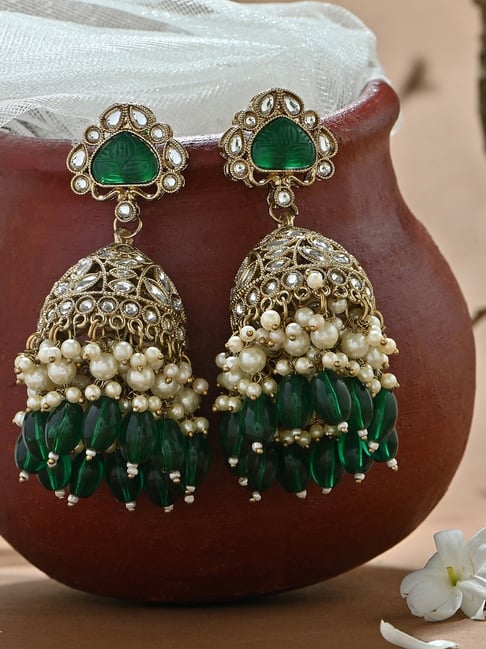 Fida Green Kundan Jhumki Earrings