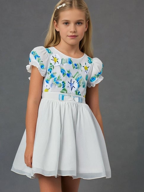 Cherry Crumble By Nitt Hyman Girls White Polyester Embellished Dress