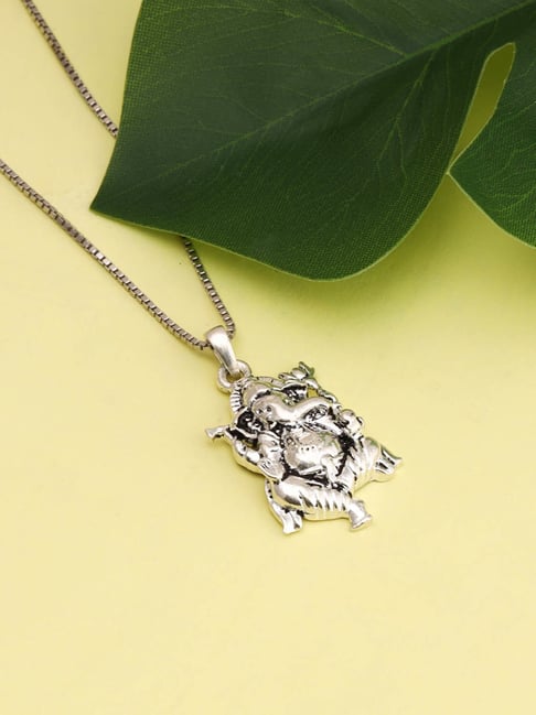 GIVA 925 Sterling Silver Oxidized Ganpati Bappa Pendant With Box Chain For Women-picture-36