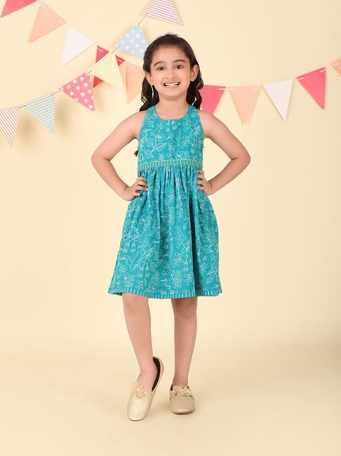 Fabindia Teal Cotton Printed Dress-image-17