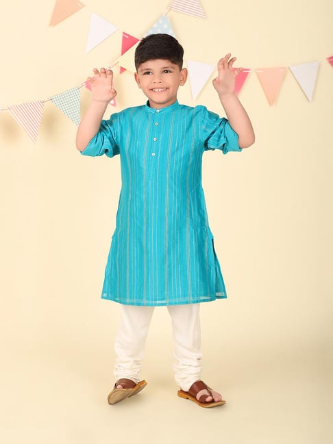 Fabindia Teal Cotton Silk Woven Long Kurta-image-19